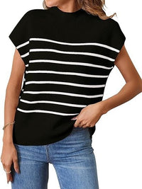 Bertille | Women's Textured Striped Casual Top in Black