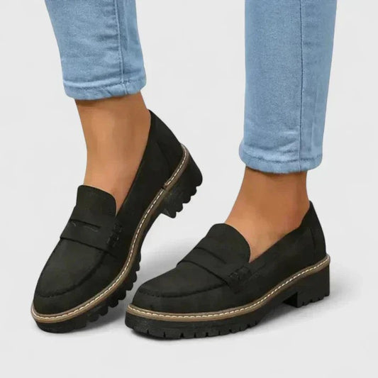 Beth | Women's Lug Sole Closed Toe Loafers in Black