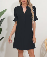 Betony | Women's V-Neck Short Sleeve Elegant Dress in Black