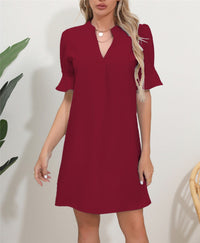 Betony | Women's V-Neck Short Sleeve Elegant Dress in Weinfarb