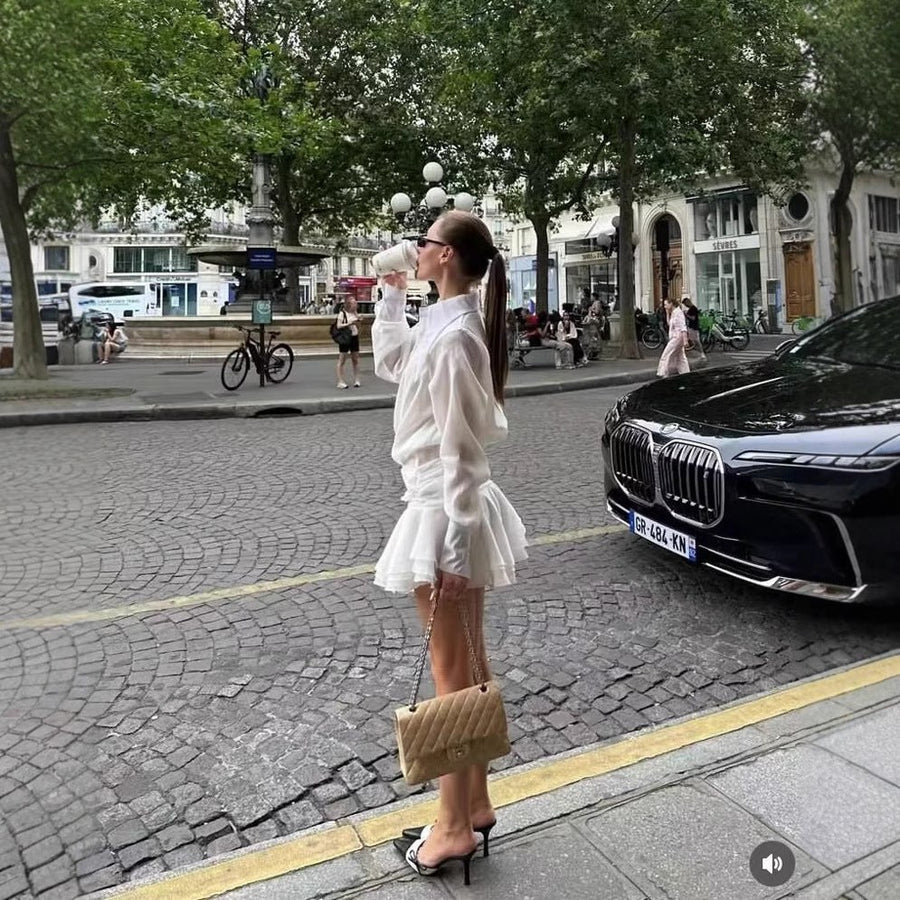 Betony | Women's Ruffle Elegant Dress in White