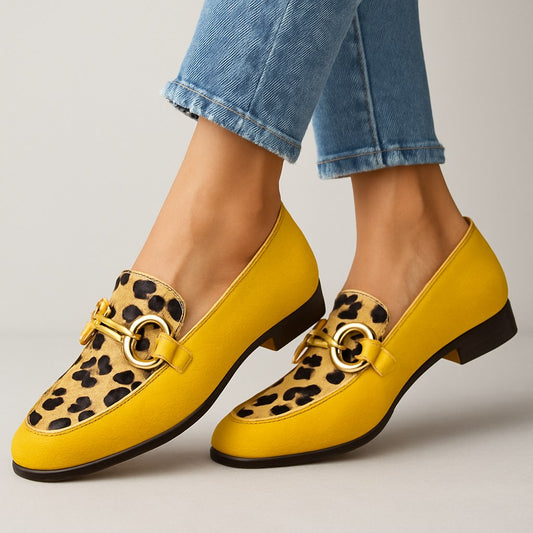 Betony | Women's Patterned Detail Slip On Loafers in Yellow