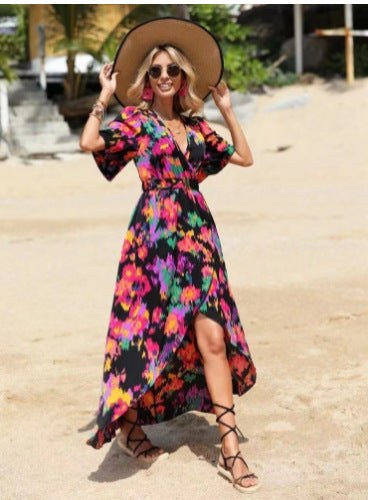 Bianca | Women's Waist Belt Belted Floral Elegant Dress