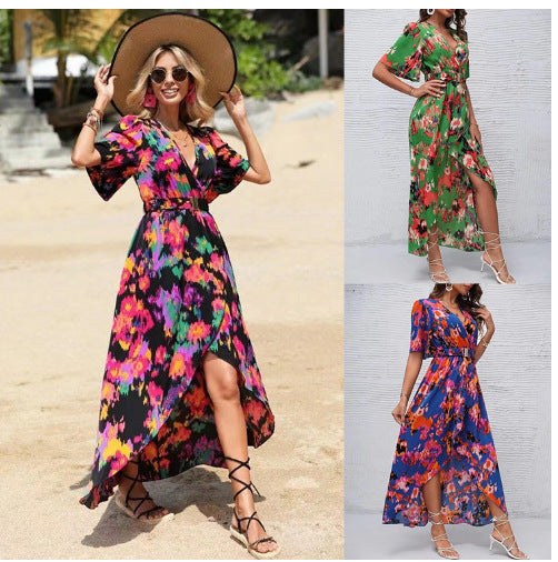 Bianca | Women's Waist Belt Belted Floral Elegant Dress