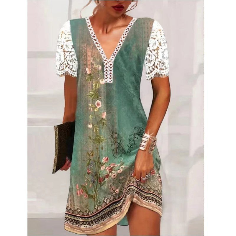 Bibiana | Women's Lightweight Lace Floral Summer Dress in Green