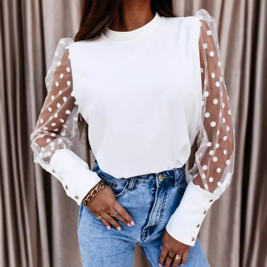 Birgit | Women's Sheer Puff Sleeve Blouse in White