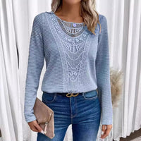 Birgitta | Women's Textured Crochet Detail Sweater in Blue