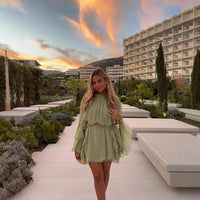 Birgitta | Women's Ruffle Detail Voluminous Maxi Dress in Light Green