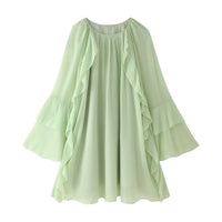 Birgitta | Women's Ruffle Detail Voluminous Maxi Dress in Light Green
