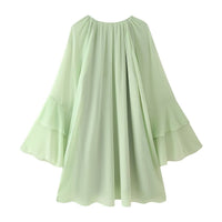 Birgitta | Women's Ruffle Detail Voluminous Maxi Dress in Light Green
