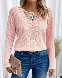 Birgitta | Women's Textured Crochet Detail Sweater in Pink