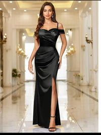 Blair | Women's Asymmetric Slit Elegant Maxi Dress in Black