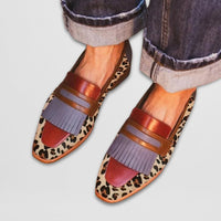 Blanche | Women's Patterned Fringe Detail Loafers in Brown