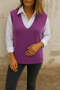 Blandine | Women's V Neck Longline Fit Sweater in Purple