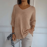 Blodeuwedd | Women's V-Neck Loose Silhouette Sweater in Apricot