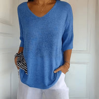 Blodeuwedd | Women's V-Neck Loose Silhouette Sweater in Blue