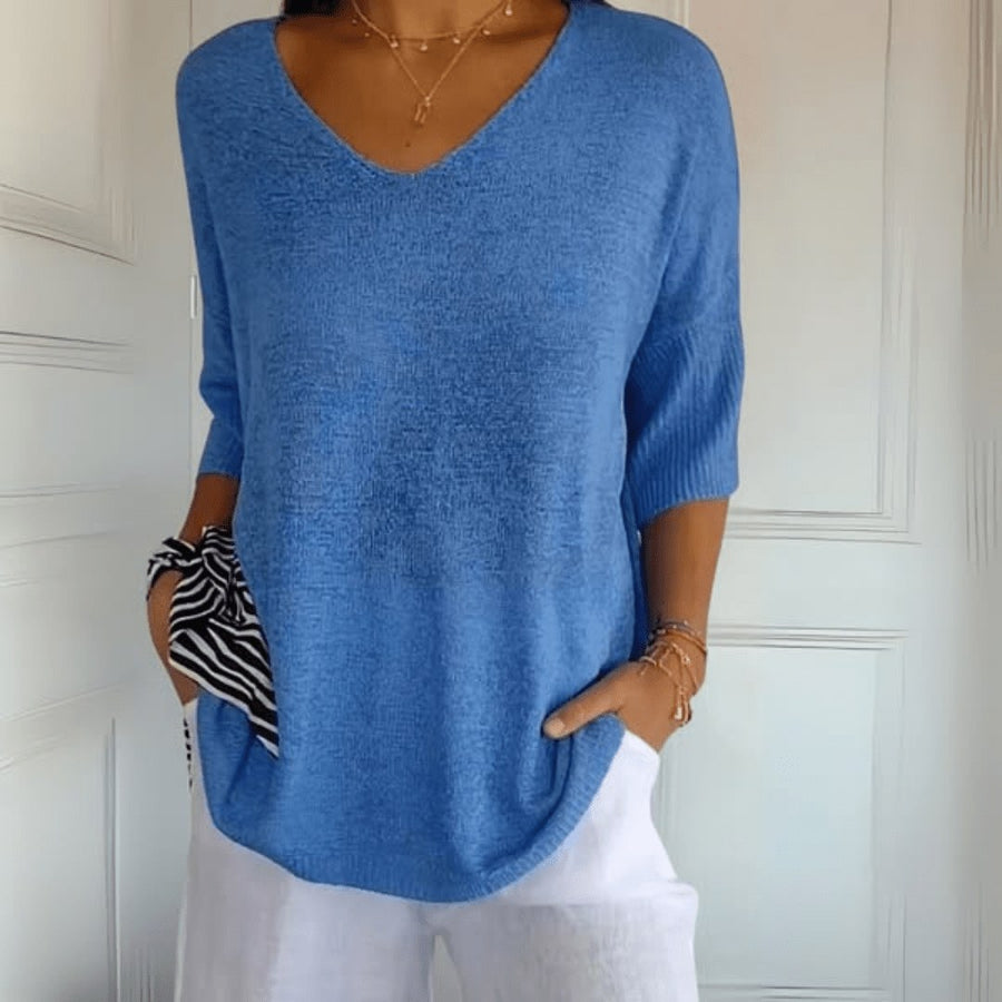 Blodeuwedd | Women's V-Neck Loose Silhouette Sweater in Blue