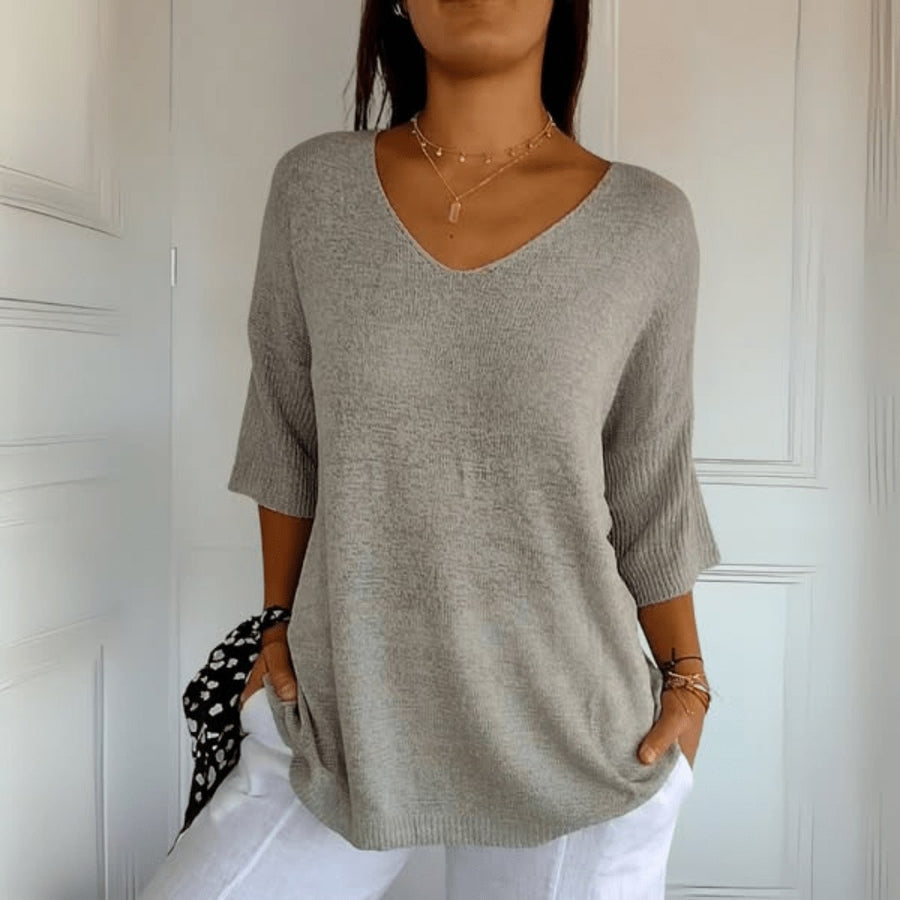 Blodeuwedd | Women's V-Neck Loose Silhouette Sweater in Gray
