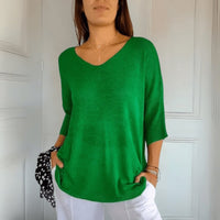 Blodeuwedd | Women's V-Neck Loose Silhouette Sweater in Green