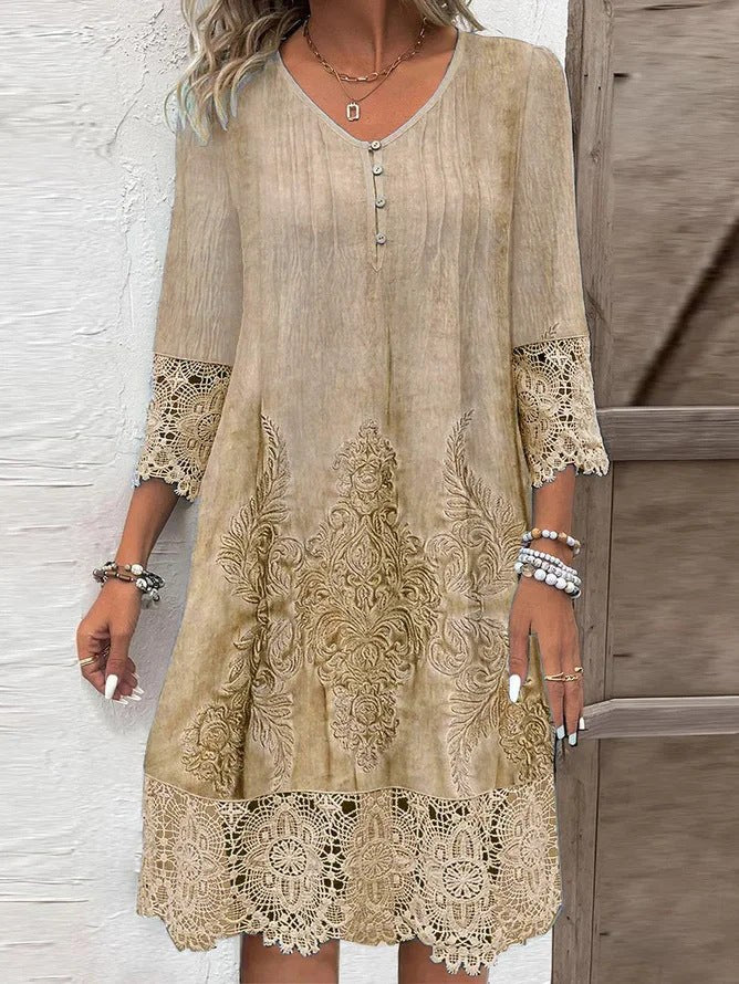 Blodeuwedd | Women's Lace Summer Dress in Khaki