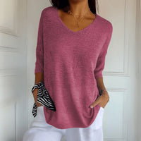 Blodeuwedd | Women's V-Neck Loose Silhouette Sweater in Pink