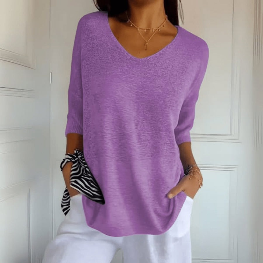 Blodeuwedd | Women's V-Neck Loose Silhouette Sweater in Purple
