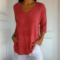 Blodeuwedd | Women's V-Neck Loose Silhouette Sweater in Red