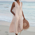 Blodwen | Women's Sleeveless Midi Button Front Dress