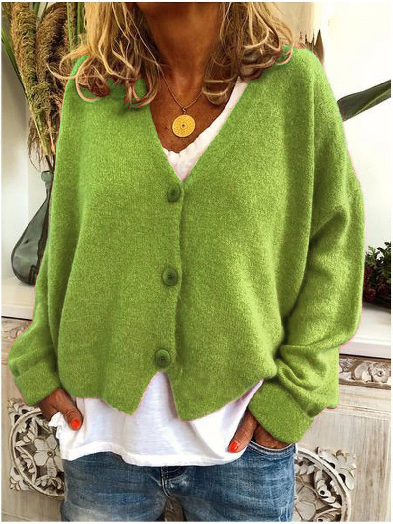 Bodil | Women's V-Neck Long Sleeve Button Cardigan in Light Green