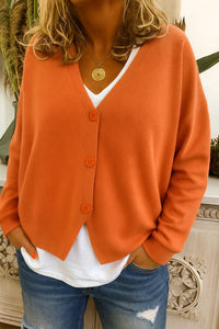 Bodil | Women's V-Neck Long Sleeve Button Cardigan in Orange
