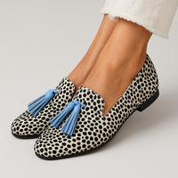 Bonnie | Women's Patterned Print Tassel Detail Loafers in Black & White