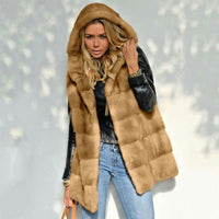 Bragina | Women's Hooded Fleece Vest – Fleece Jacket in Beige