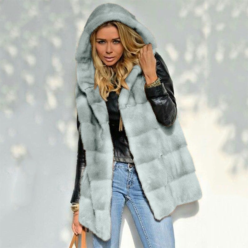Bragina | Women's Hooded Fleece Vest – Fleece Jacket in Gray