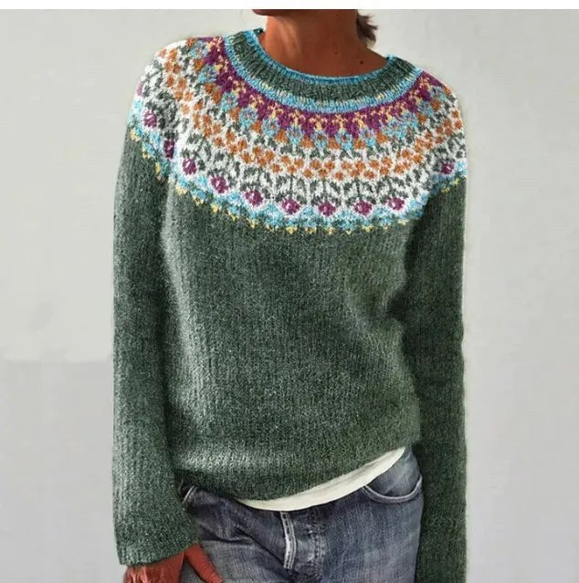 Branwen | Women's Wide Neckline and Patterned Sweater