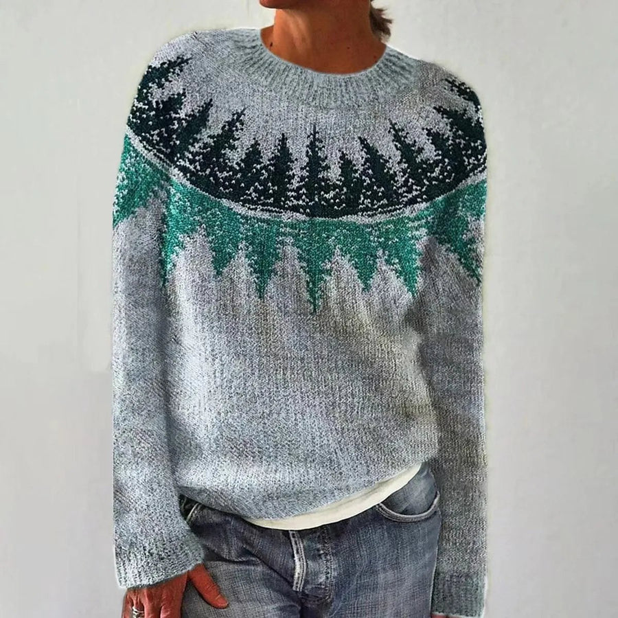 Branwen | Women's Wide Neckline and Patterned Sweater in Blue A