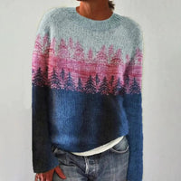 Branwen | Women's Wide Neckline and Patterned Sweater in Blue B