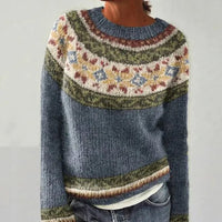 Branwen | Women's Wide Neckline and Patterned Sweater in Gray B
