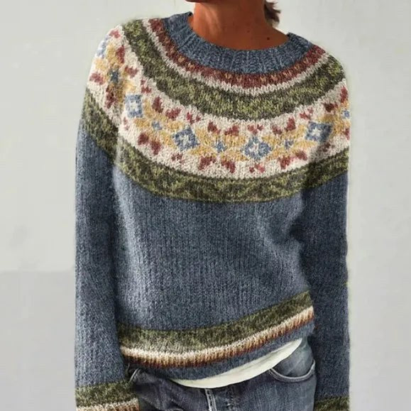 Branwen | Women's Wide Neckline and Patterned Sweater in Gray B