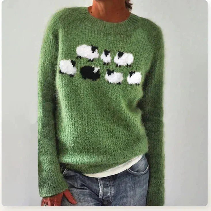 Branwen | Women's Wide Neckline and Patterned Sweater in Green