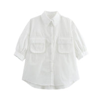 Brenna | Women's Pockets Casual Blouse Top in White