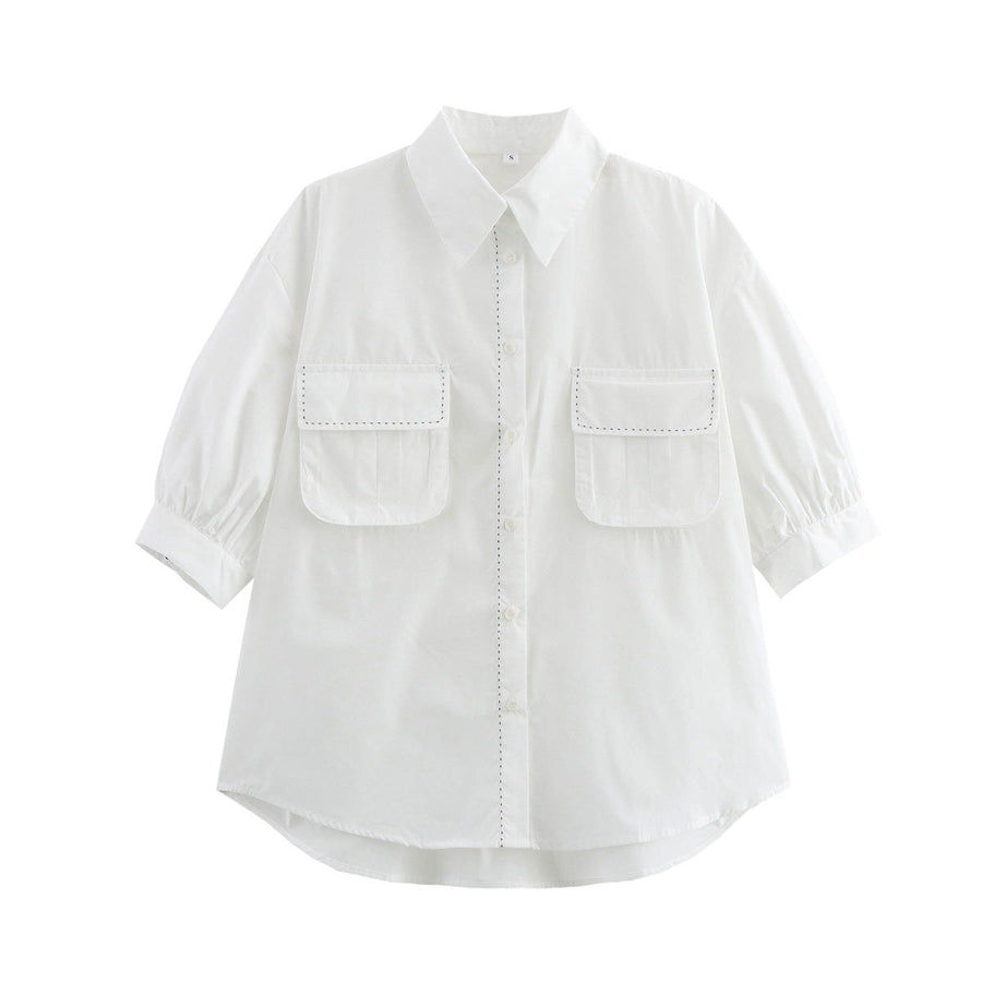 Brenna | Women's Pockets Casual Blouse Top in White