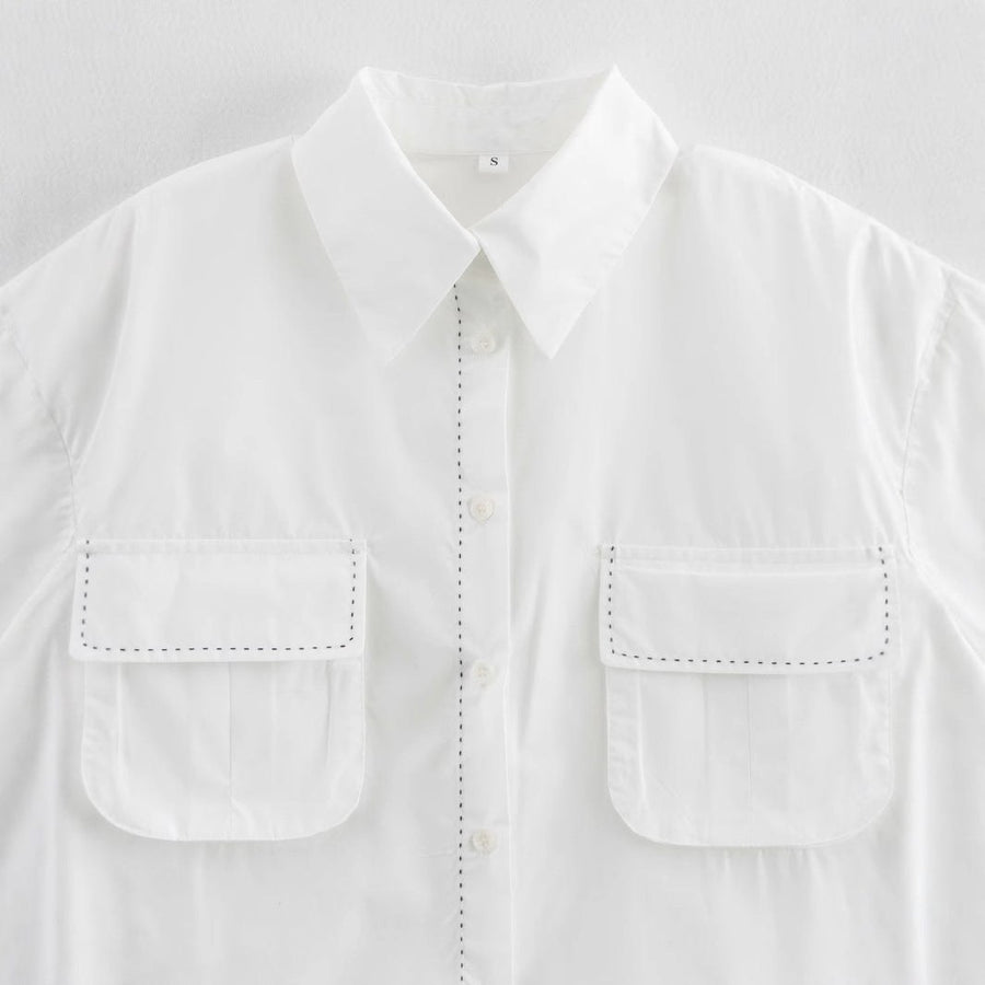 Brenna | Women's Pockets Casual Blouse Top in White