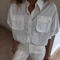 Brenna | Women's Pockets Casual Blouse Top in White