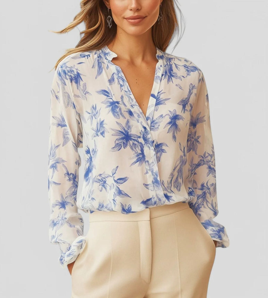 Brenna | Women's Lightweight Floral Elegant Blouse in White