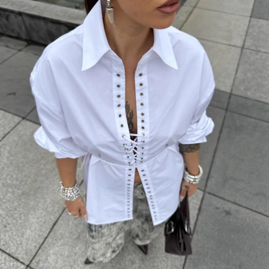 Briar | Women's Ruffle Elegant Blouse Top in Cream