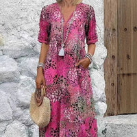 Bridget | Women's V-Neck Elegant Maxi Dress in Himbeer Red