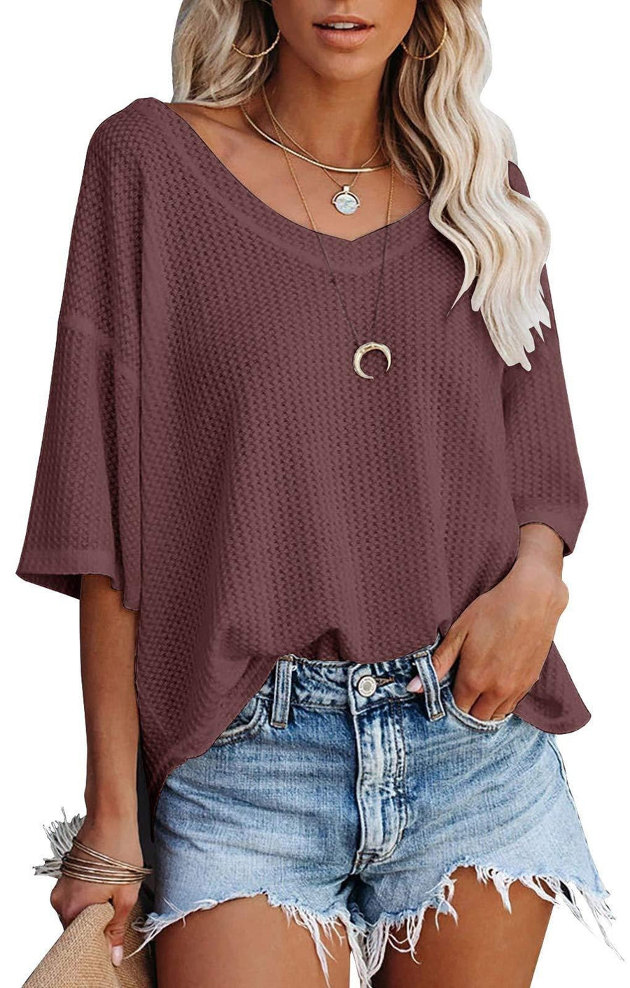 Brielle | Women's Textured Oversized Casual Top in Chestnut Brown