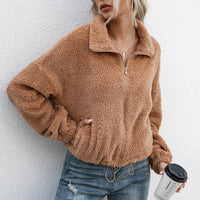 Brigida | Women's Elastic Waist Fleece Jacket in Camel