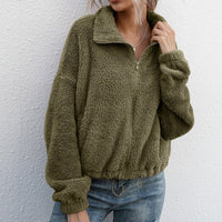 Brigida | Women's Elastic Waist Fleece Jacket in Olive Green