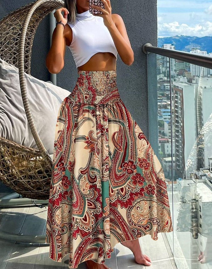 Brigitta | Women's Elastic Waist Skirt – Maxi Skirt in Apricot